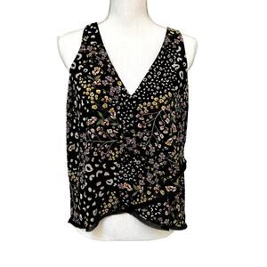 RACHEL Roy Black Mixed Media Floral Cheetah Print Tank Blouse Small NWOT